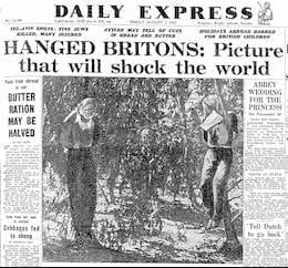 UK's Daily Express newspaper 8/1/1947 shows two hanged British sergeants