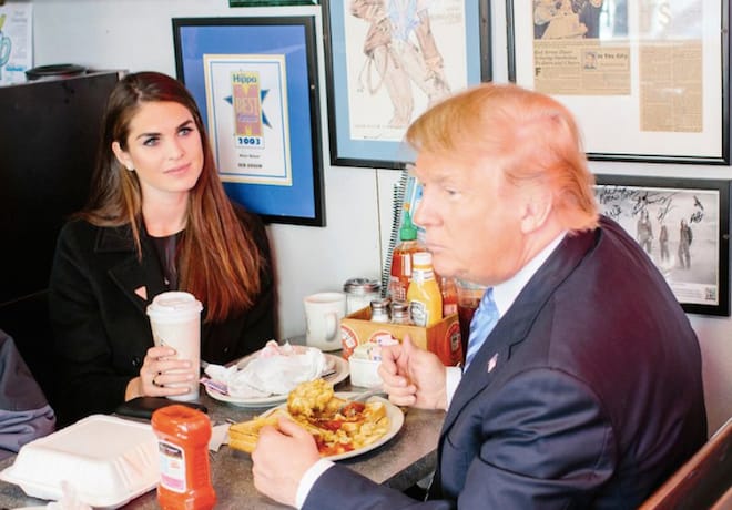 Hope Hicks looks on as Trump considers how much he loves ketchup