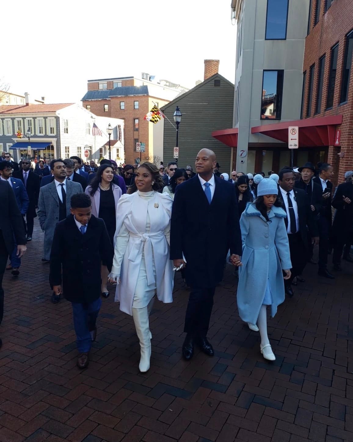 Maryland Governor Wes Moore, with his wife, Dawn, and children, Mia and James, Jan 2023