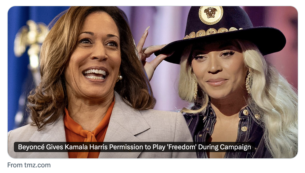 TMZ photo montage shows Beyonce tipping her cowboy hat to Kamala Harris